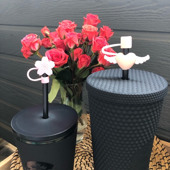 TWO Starbucks Matte Black Tumblers +straw stoppers - Picture 2 of 11